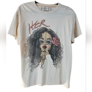 H.E.R. Graphic Band Tee Size Large Cream Concert Shirt